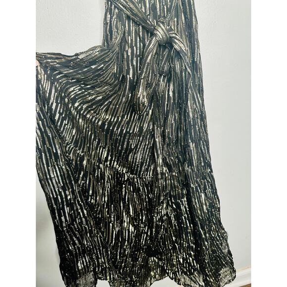 BA&SH Black Gold Metallic V-Neckline Nixon Short Sleeve Maxi Dress Size US 6 - Picture 13 of 16